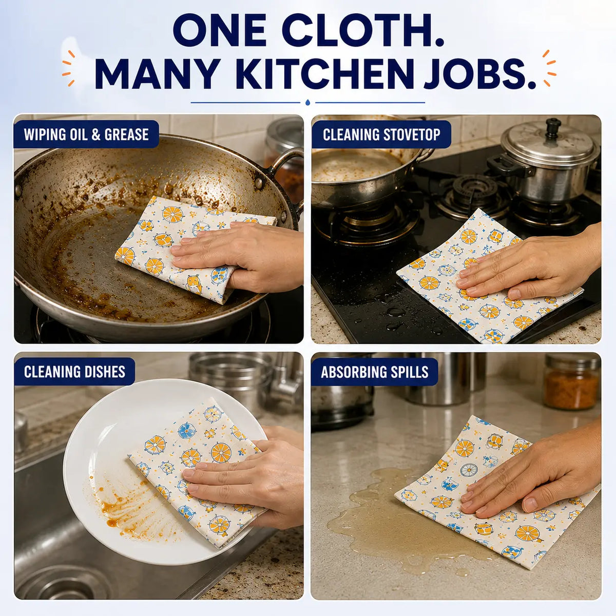 Reusable Kitchen Cleaning Cloth Roll – 20 Cloths, 25×25 cm, 100 days daily use