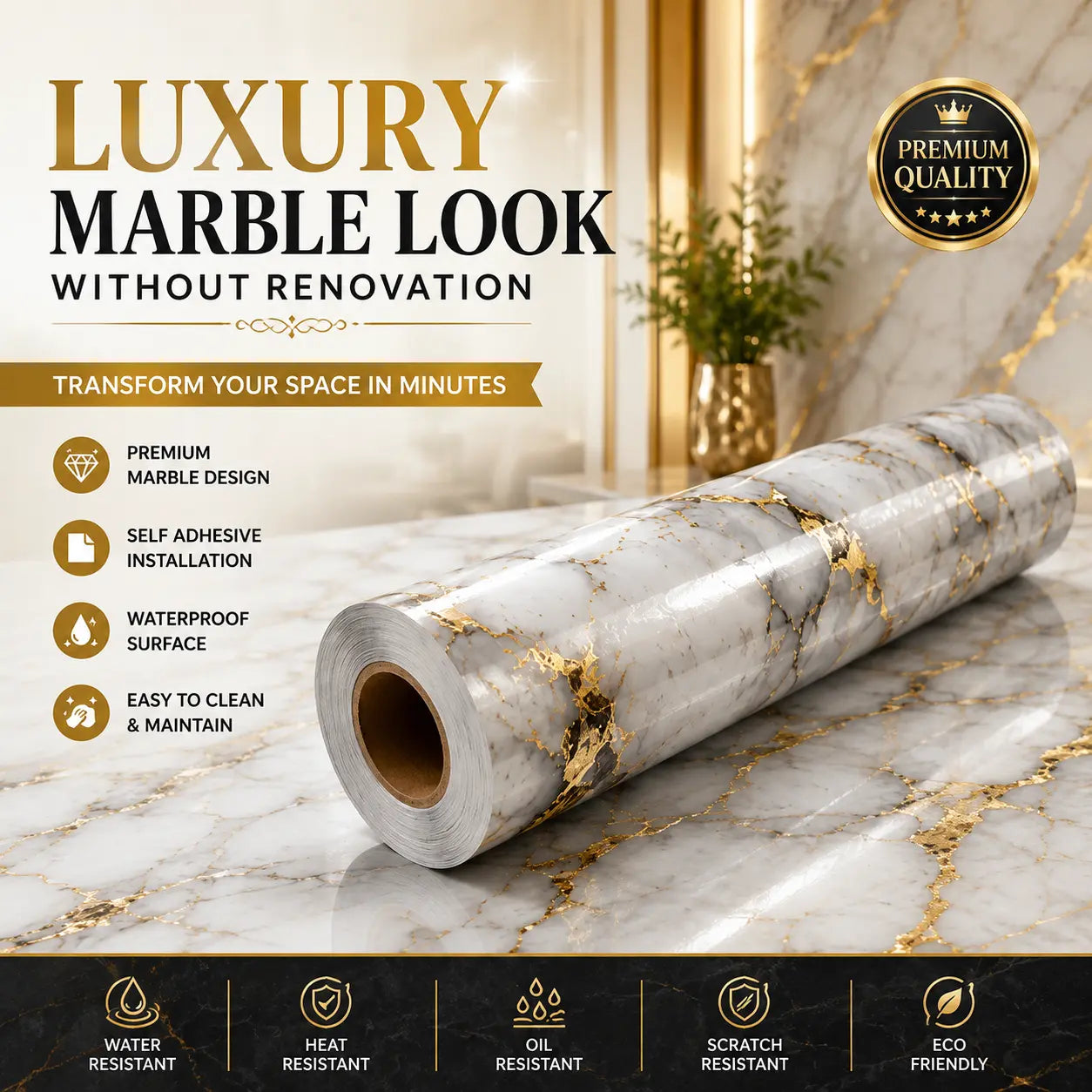 Waterproof Marble Contact Paper For Walls & Furniture | Peel, Stick & Instantly Upgrade Any Room