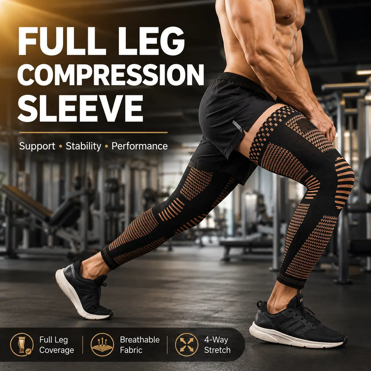 Full Leg Compression Sleeve – Knee Support & Muscle Recovery for Running, Gym & Sports