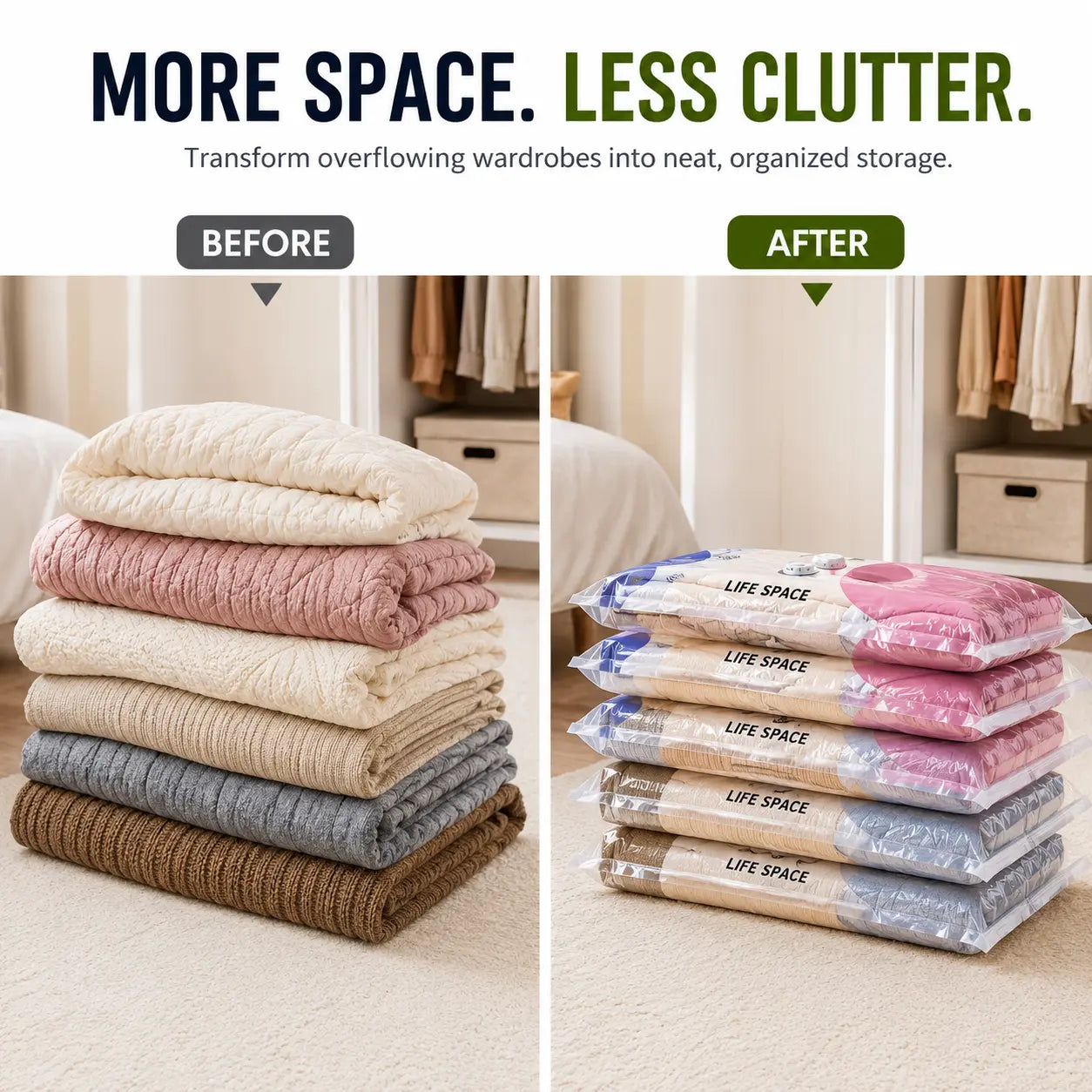 Premium 3D Vacuum Storage Bags – Pack of 5 Reusable Space Saver Bags for Clothes, Blankets & Bedding