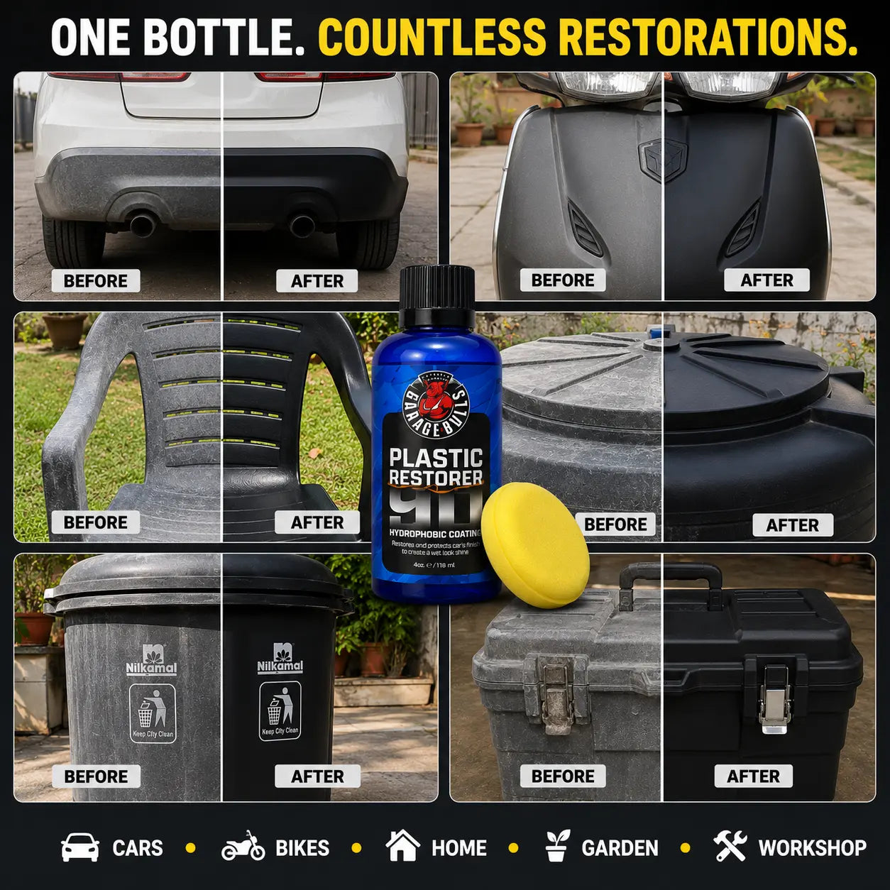 Plastic Restorer Ceramic Coating (200ml x2 Pack) | Plastic Trim Restorer for Cars, Bikes & Household Plastic | Hydrophobic UV Protection | Buy 1 Get 1 Free