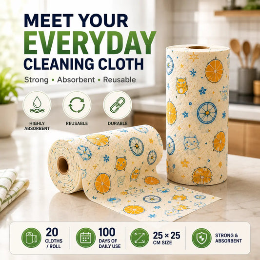 Reusable Kitchen Cleaning Cloth Roll – 20 Cloths, 25×25 cm, 100 days daily use
