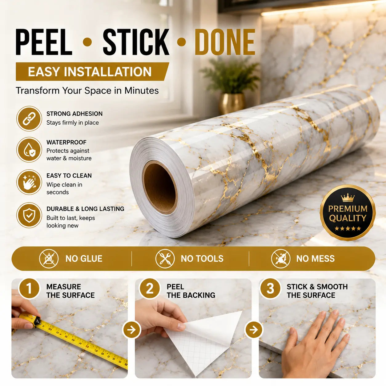 Waterproof Marble Contact Paper For Walls & Furniture | Peel, Stick & Instantly Upgrade Any Room