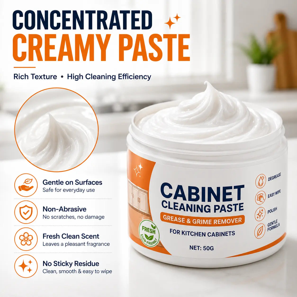 Wood Cabinet Cleaning Paste (7 Pack) – Deep Grease & Grime Remover for Wooden, Laminate & Painted Kitchen Cabinets (7 × 50g)