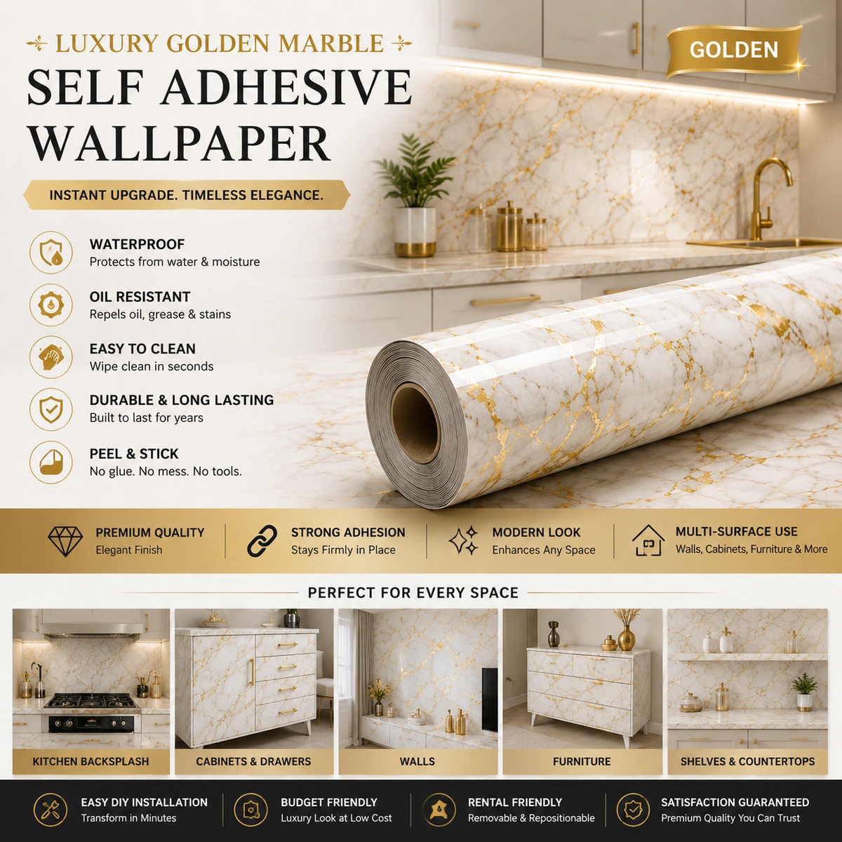 Waterproof Marble Contact Paper For Walls & Furniture | Peel, Stick & Instantly Upgrade Any Room