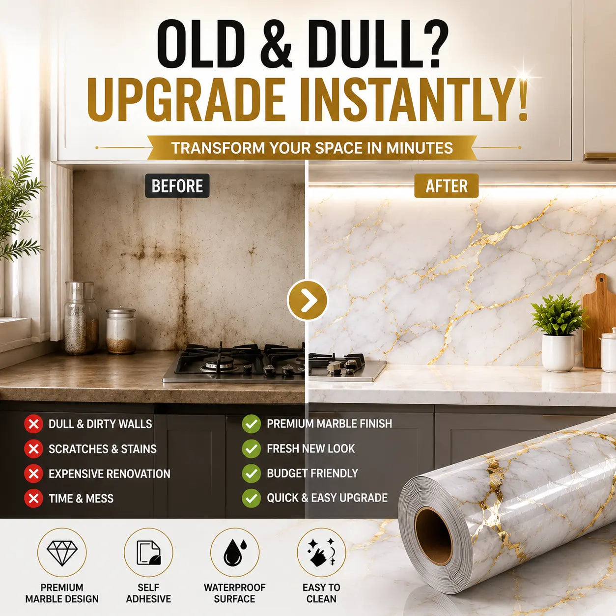 Waterproof Marble Contact Paper For Walls & Furniture | Peel, Stick & Instantly Upgrade Any Room