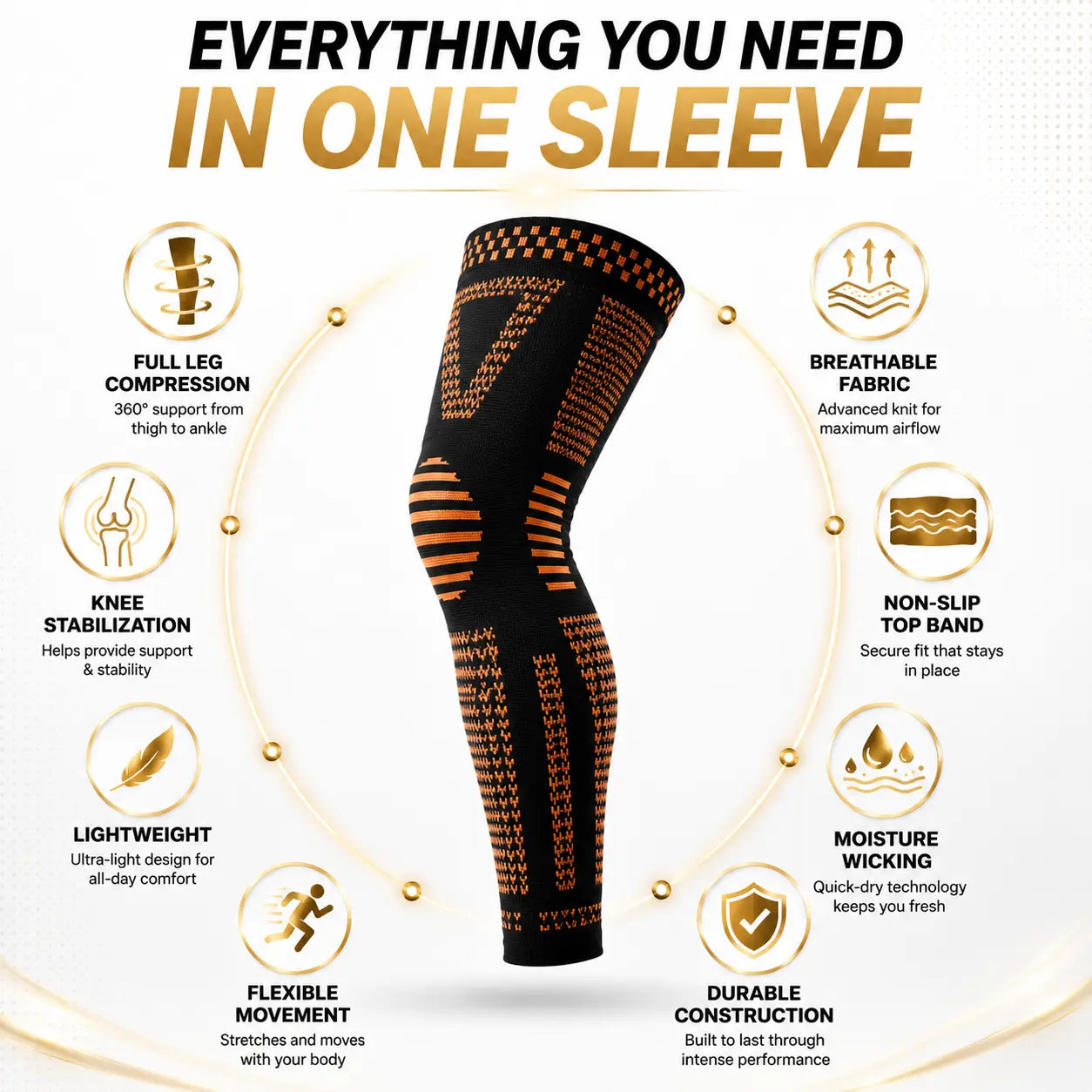 Full Leg Compression Sleeve – Knee Support & Muscle Recovery for Running, Gym & Sports