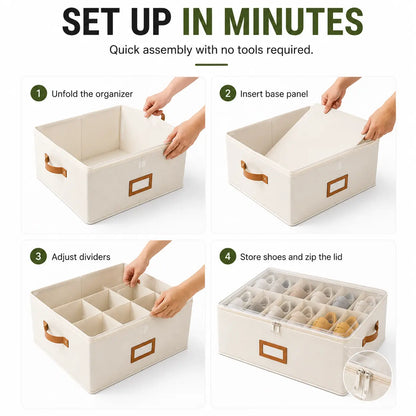 Premium Foldable Shoe Storage Organizer Box with Transparent Lid | Stackable Closet & Under Bed Shoe Organizer (6 Compartments)