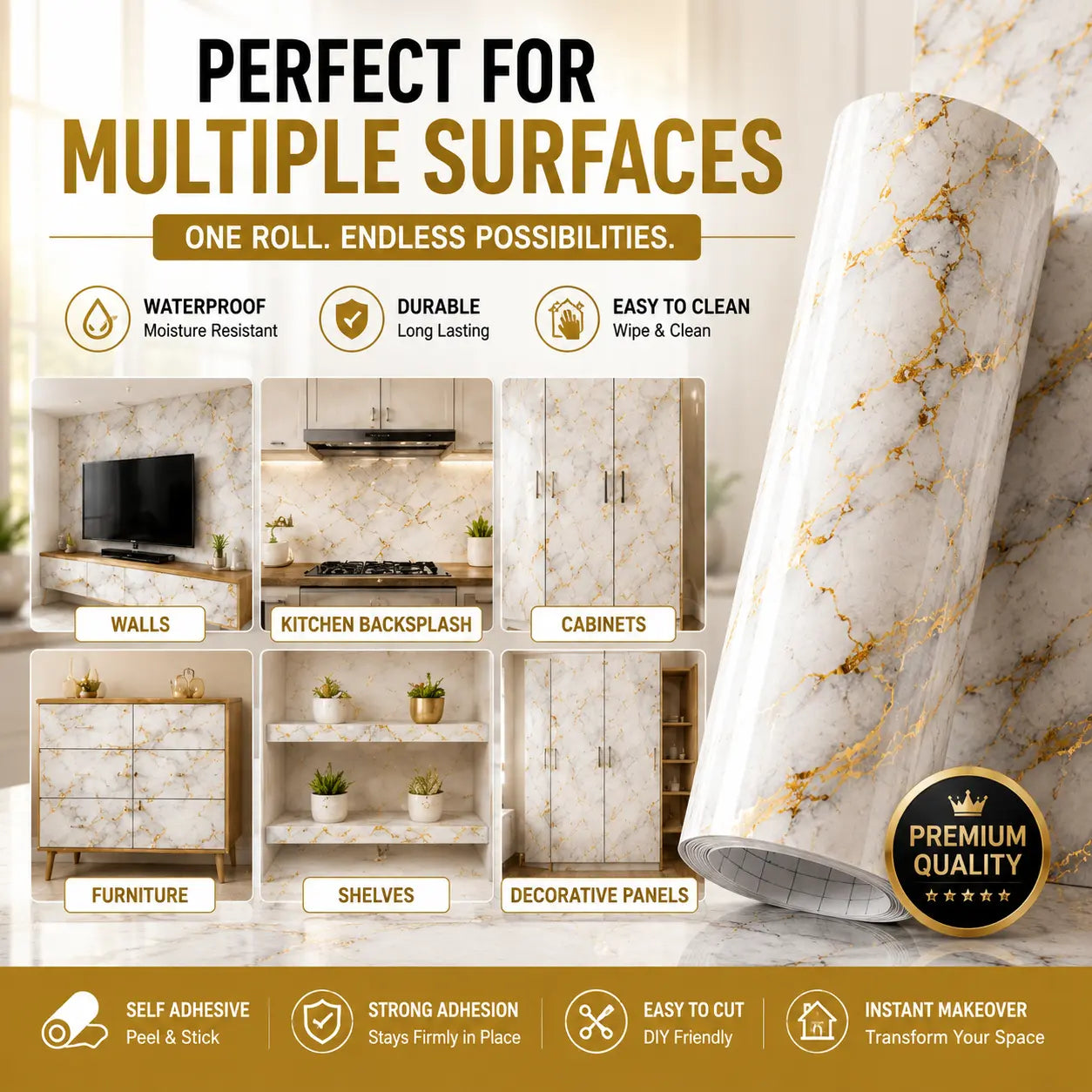 Waterproof Marble Contact Paper For Walls & Furniture | Peel, Stick & Instantly Upgrade Any Room