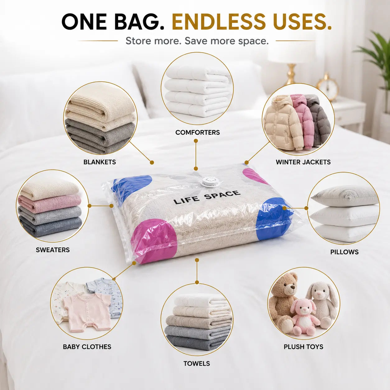 Premium 3D Vacuum Storage Bags – Pack of 5 Reusable Space Saver Bags for Clothes, Blankets & Bedding