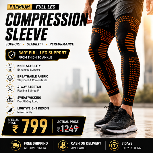 Full Leg Compression Sleeve – Knee Support & Muscle Recovery for Running, Gym & Sports