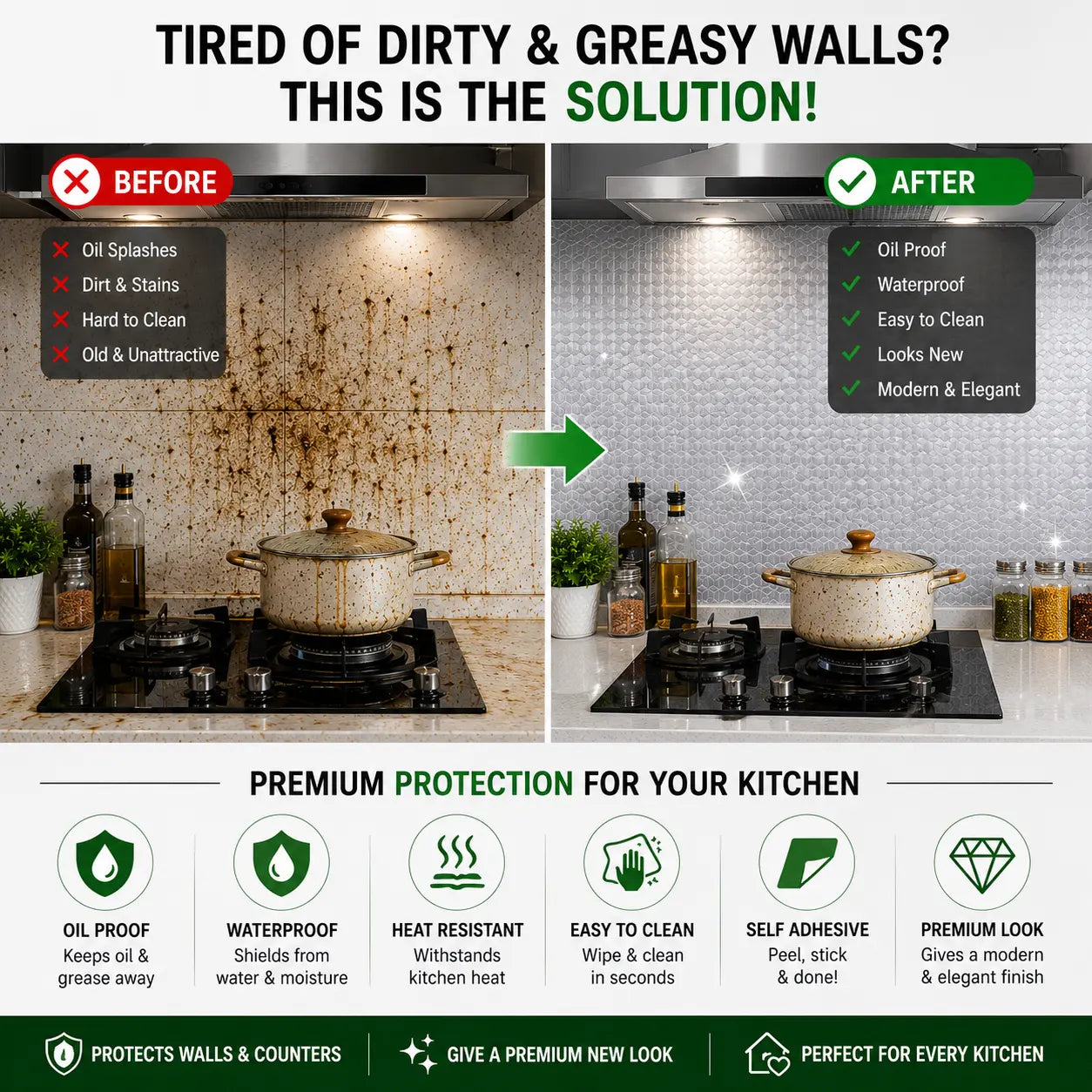 Premium Oil-Proof Waterproof Kitchen Sticker Roll | 5 Powerful Benefits in 1 Cover