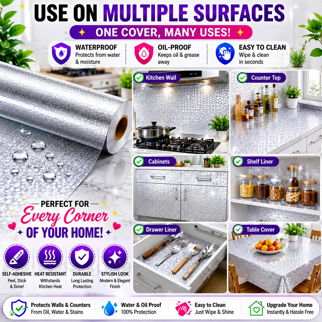 Premium Oil-Proof Waterproof Kitchen Sticker Roll | 5 Powerful Benefits in 1 Cover
