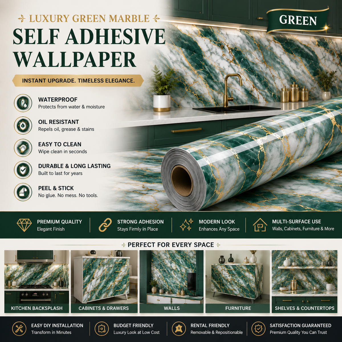 Waterproof Marble Contact Paper For Walls & Furniture | Peel, Stick & Instantly Upgrade Any Room