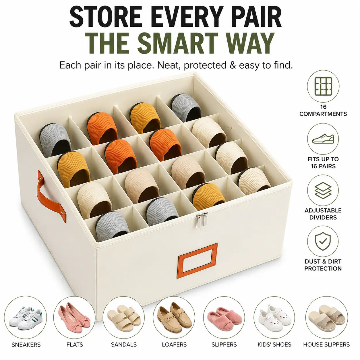 Premium Foldable Shoe Storage Organizer Box with Transparent Lid | Stackable Closet & Under Bed Shoe Organizer (6 Compartments)