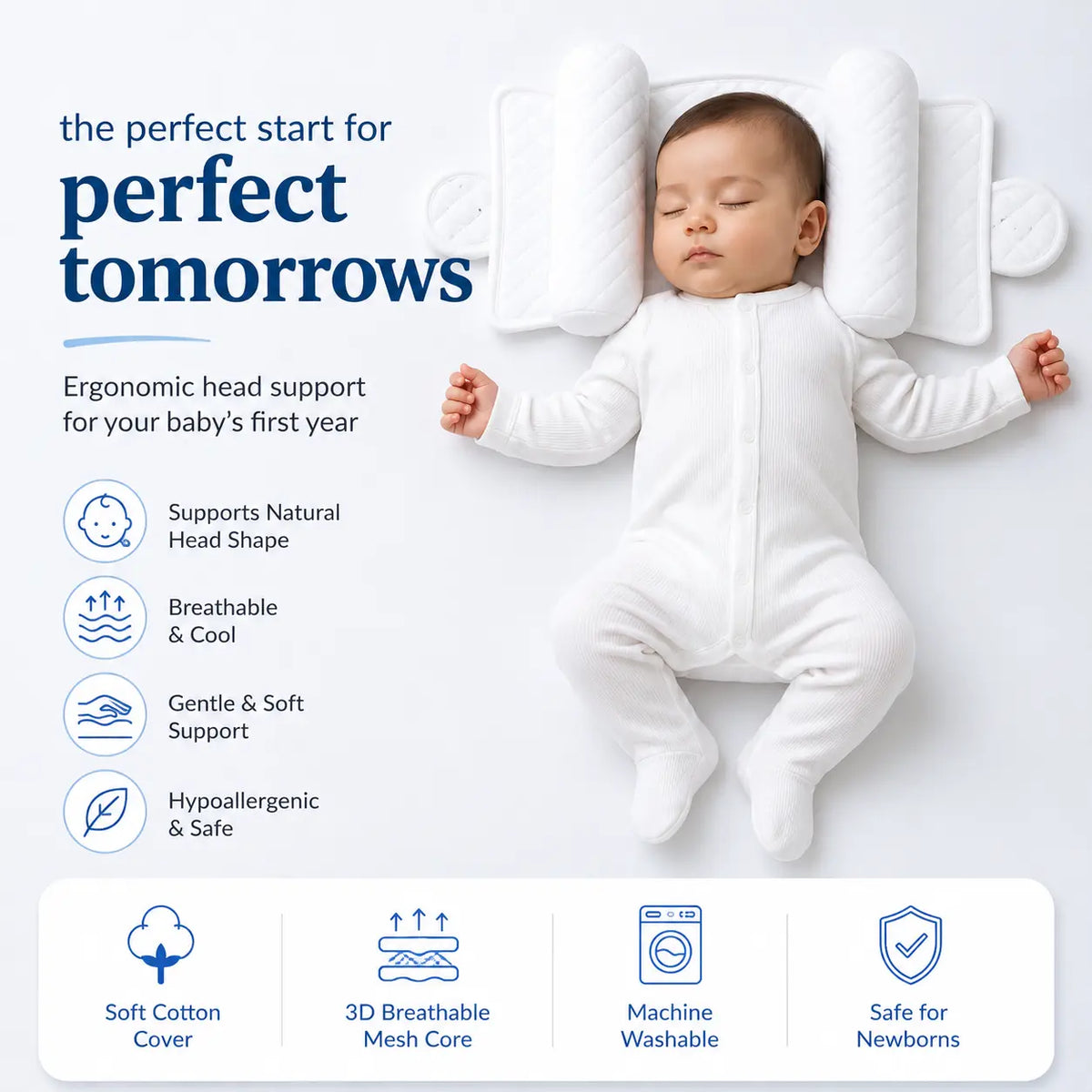 4-Zone Adjustable Baby Head Support Pillow for Newborns