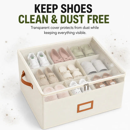 Premium Foldable Shoe Storage Organizer Box with Transparent Lid | Stackable Closet & Under Bed Shoe Organizer (6 Compartments)