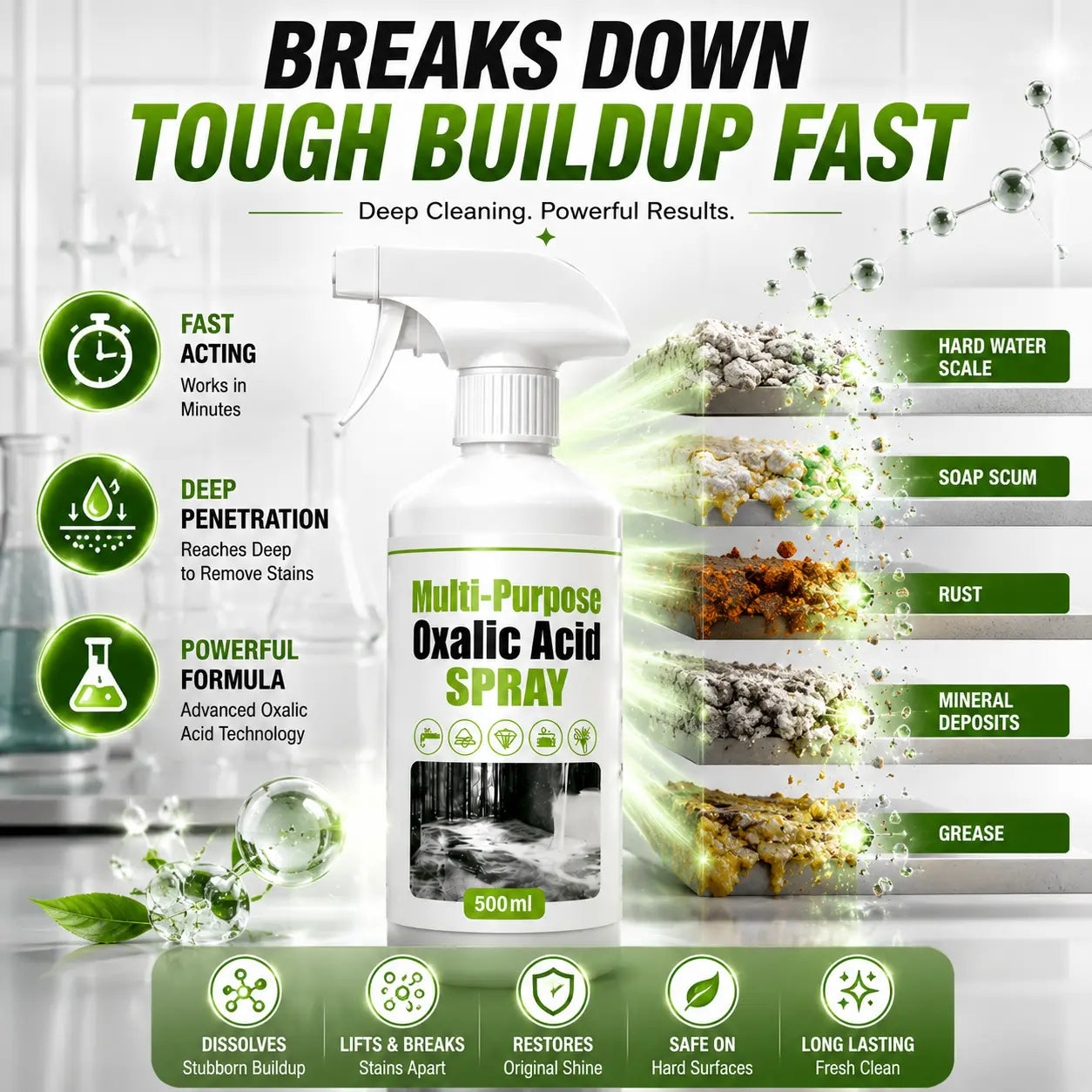 Multi-Purpose Oxalic Acid Cleaner Spray – Powerful Bathroom, Tile, Toilet & Hard Water Stain Remover (500ML)