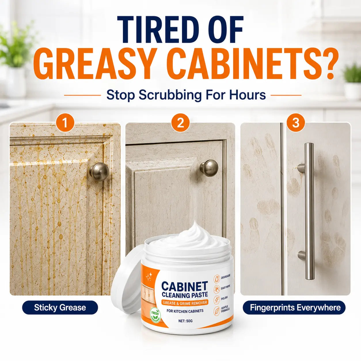 Wood Cabinet Cleaning Paste (7 Pack) – Deep Grease & Grime Remover for Wooden, Laminate & Painted Kitchen Cabinets (7 × 50g)