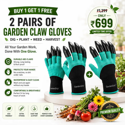 Premium Garden Claw Gloves with ABS Claws (Buy 1 Get 1 FREE) – 2 Pairs Waterproof Digging, Planting, Weeding & Harvesting Gloves