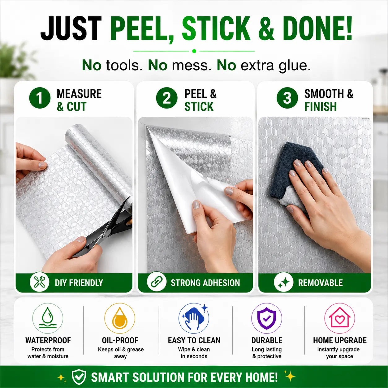 Premium Oil-Proof Waterproof Kitchen Sticker Roll | 5 Powerful Benefits in 1 Cover