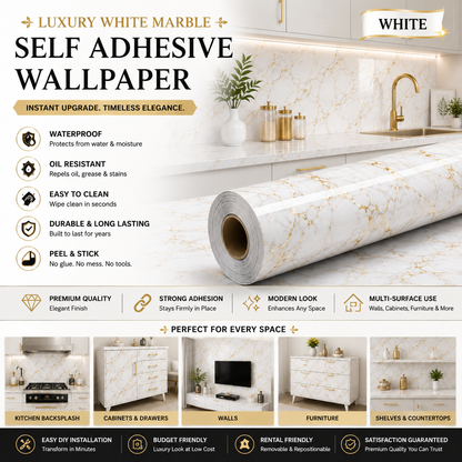Waterproof Marble Contact Paper For Walls & Furniture | Peel, Stick & Instantly Upgrade Any Room